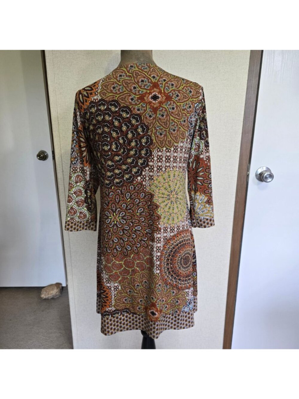 MSK Medium Tunic Mini Dress Orange Brown Boho Geometric Retro - Picture 4 of 5